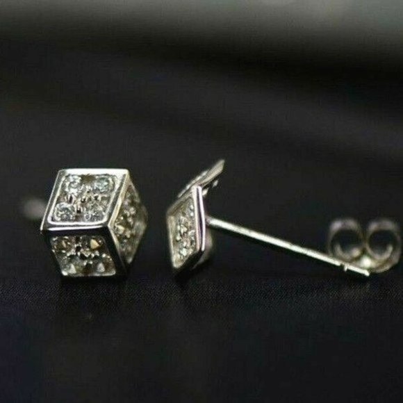 Solid 14K Gold Fancy Post Dice Stud Push Back Earrings X - Large 9.4 x 10.12 mm - Picture 9 of 11